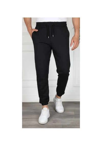 Erkek Jogger Eşofman Altı Cepli, Paça Lastikli , Spor Pantolon - Siyah