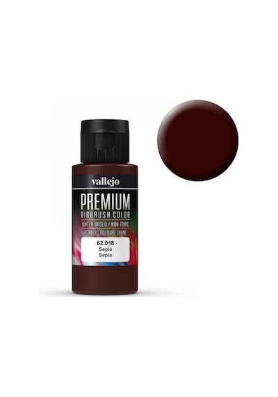 Vallejo 62018 60 Ml. Sepia, Opaque, Premium Rc Color Serisi Model Boyası Renkli