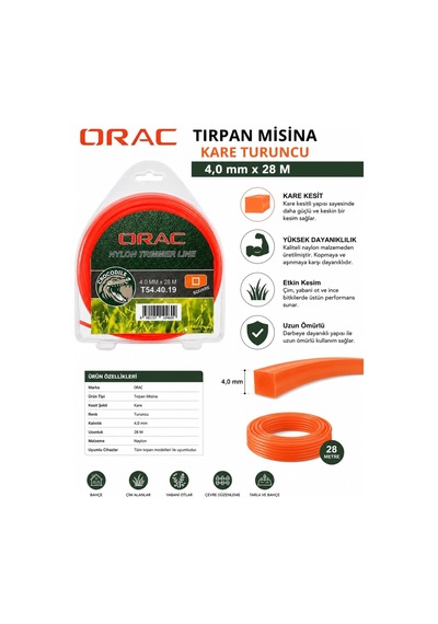 Orac Kare Tırpan Misinası 4.0 Mm X 28 Mt Turuncu Çok Renkli