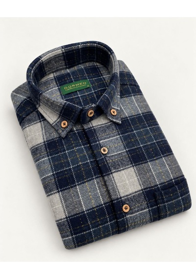 Classics Men Regular Fit Erkek Kışlık Hakiki Oduncu Gömleği Mavi