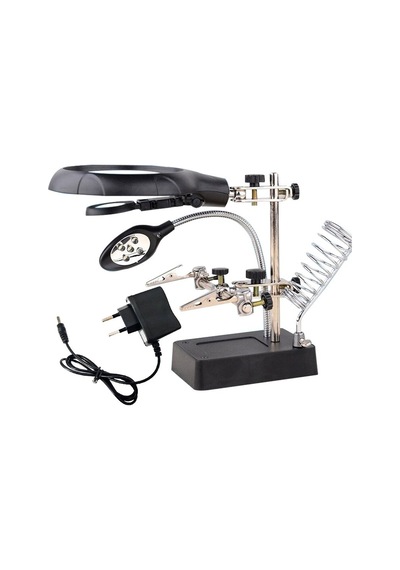 Powermaster Büyüteç MG-16129C Masa Üstü Havya Sehpası Pilli + Adaptör