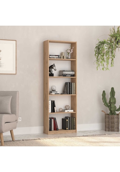 Max 5 Raflı Kitaplık - Florida Meşe 58x170x23 Cm Meşe
