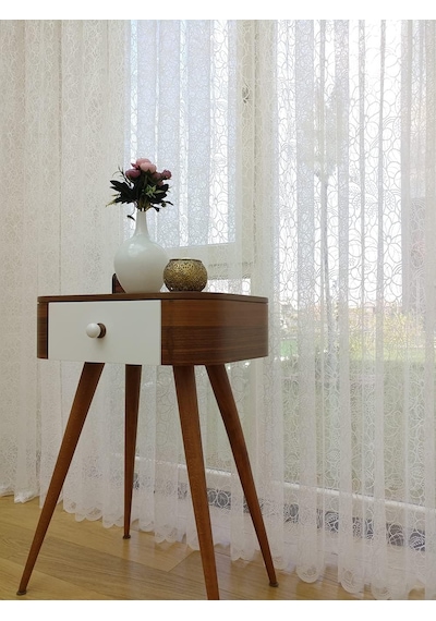 Özel Örme Dokulu Tül Perde, 100x250, Seyrek Pile, 1/2 Çok Renkli
