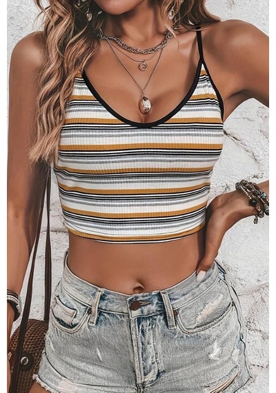 Bella Notte Retro Fitilli Askılı Crop Atlet Çok Renkli