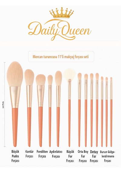 Daily Queen Yüksek Kalite 11 Li Şanpanmay Renk Makyaj Fırça Seti