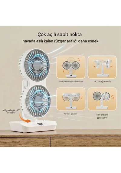 Vtn-01 Masaüstü Çift Fanlı Led Işıklı Soğutucu Vantilatör