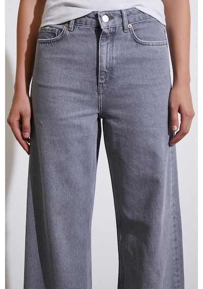 Never More Yüksek Bel Wide Leg Jean Füme
