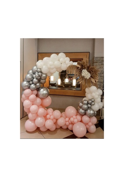 Krom Gümüş Makaron Pembe Ve Beyaz Balon Zinciri 100 Adet Mix