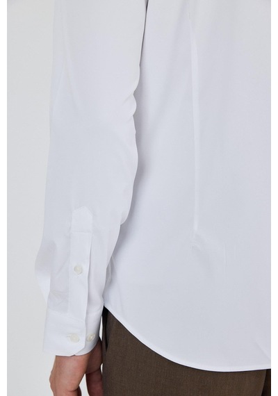 İmza Uzun Kol Düz Bez Ayağı Sert Yaka Cepsiz Pamuklu Classic Slim Fit Gömlek 1004250160 Beyaz