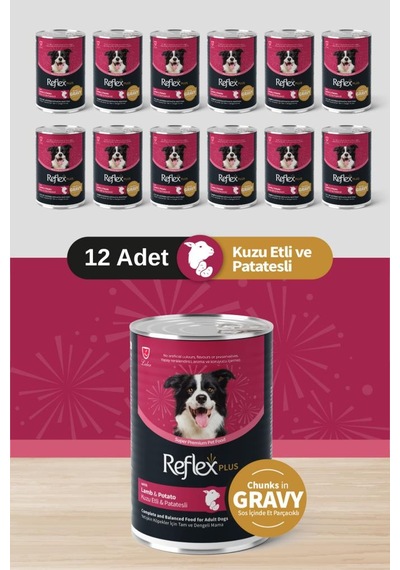 Reflex Plus Soslu Kuzulu Patatesli Köpek Konservesi 12x400 Gr