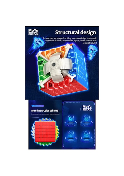 Moyu Meilong 6x6 Manyetik Bloklar 6m V2 - Mıknatıslı Standlı Tornavidalı Stickersız Zeka Küp