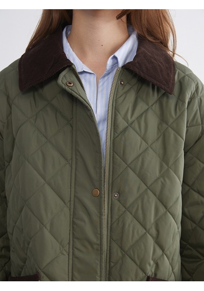 Lcw Modest Haki Kadife Gömlek Yaka Oversize Kadın Şişme Mont