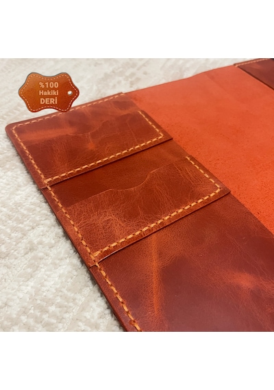 Bilikolik Hakiki Deri A5 Defter Kılıfı, El Yapımı, Telefon Cepli Ajanda Organizer, Defter Ve Kalem Dahil Turuncu