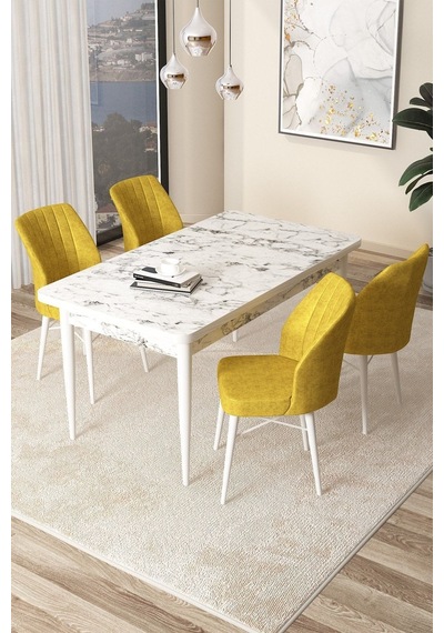 Canisa Arp Serisi 70x110 Sabit Mutfak Masası Takımı Beyaz Mermer Desen Masa 4 Hardal Sandalye Masa Beyaz Mermer Desen Sandalye Hardal Sarısı Canisa Arp Serisi 70x110 Sabit Mutfak Masası Takımı Beyaz Mermer Desen Masa 4 Hardal Sandalye Masa Beyaz Mermer Desen Sandalye Hardal Sarısı