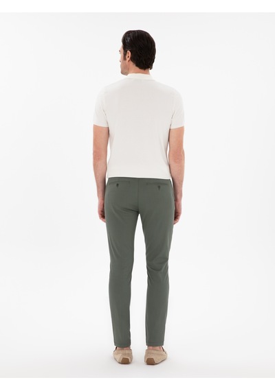 Cacharel Yeşil Slim Fit Dokulu Pamuk Karışımlı Kanvas Pantolon Yesıl