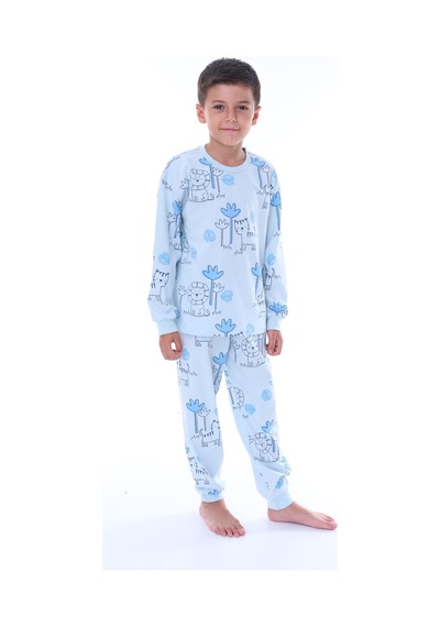 Bunny Hopp 3-8 Yaş Pamuk Kız Ve Erkek Çocuk Için Unisex Uzun Kollu Pijama Takımı Mavi