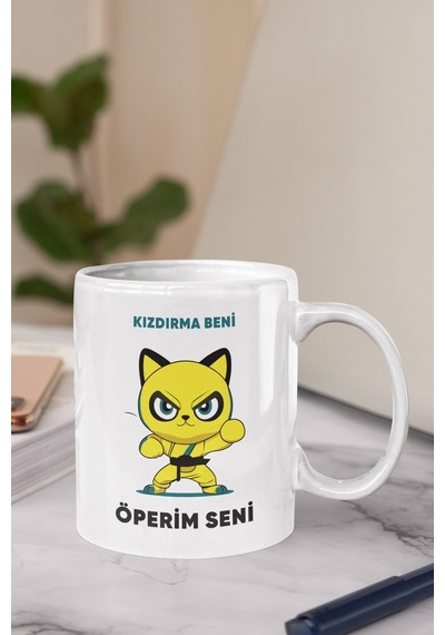 Kızdırma Beni Öperim Seni Eğlenceli Baskılı Kupa Bardak Sarı