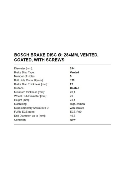 Bmw 1 Serisi F20 Ön Fren Diski Set Bosch 284 Mm 2011 - 2020 Disk Set 2 Adet