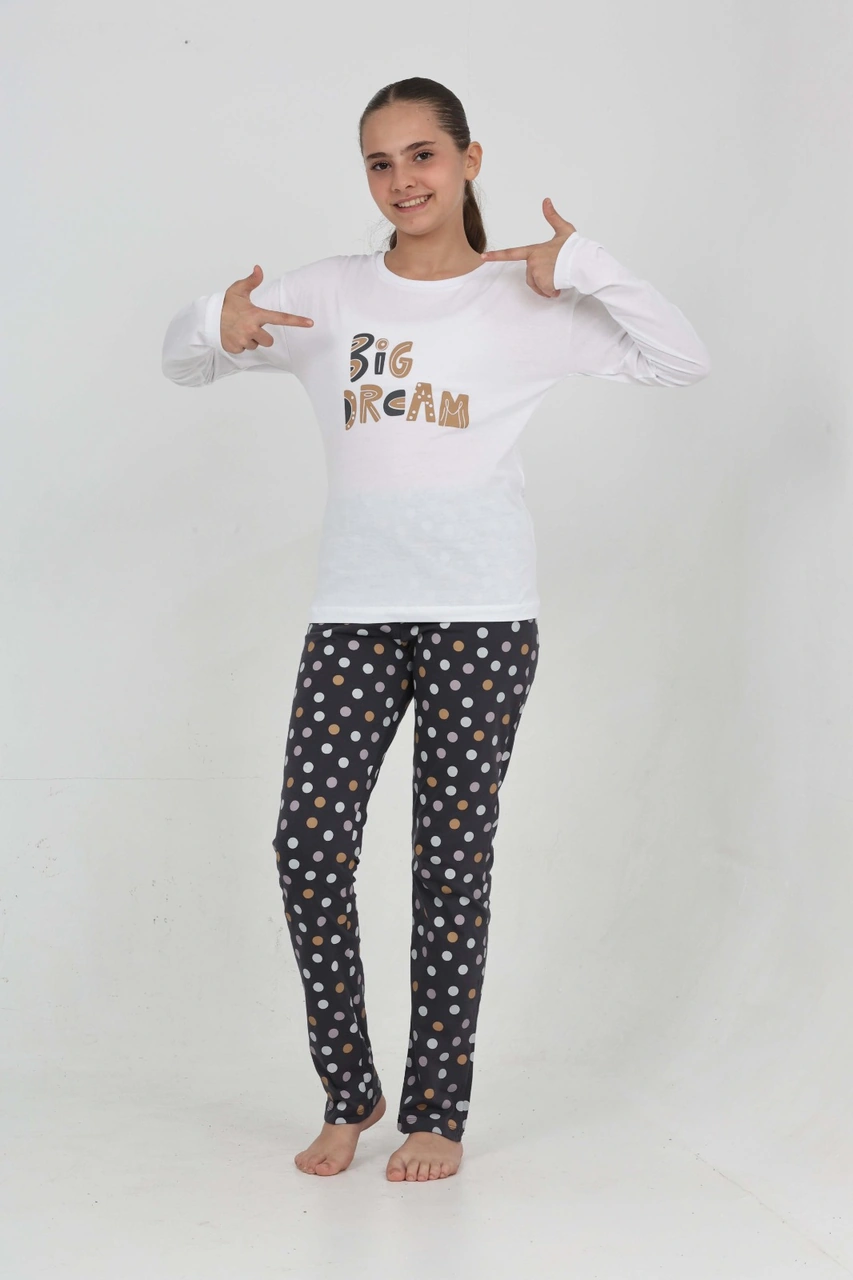 Toontoy Kız Çocuk Big Dream Baskılı Pijama Takım Beyaz