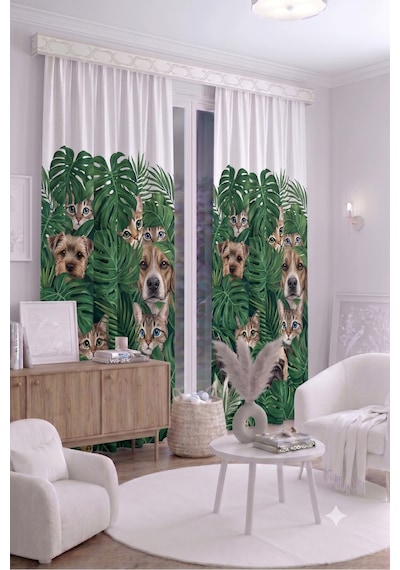 Bebek Çocuk Odası Fon Perdesi 140x260 Cm 2 Kanat Sevimli Desenli Dekoratif Dijital Baskılı Premium Çocuk Odası Perdesi Yeşil