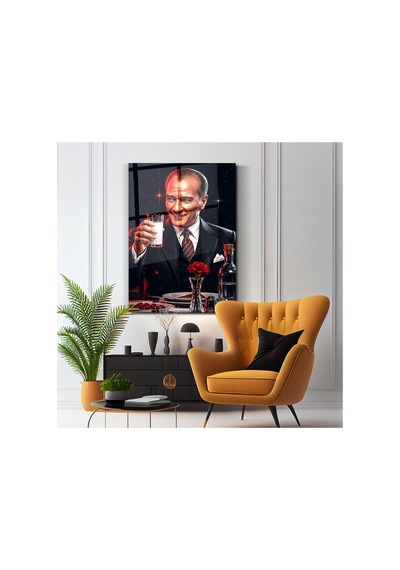 Cam Tablo Atatürk Portresi Premium Duvar Dekoru Modern Salon, Ofis Ve Makam Odası Dekorasyonu