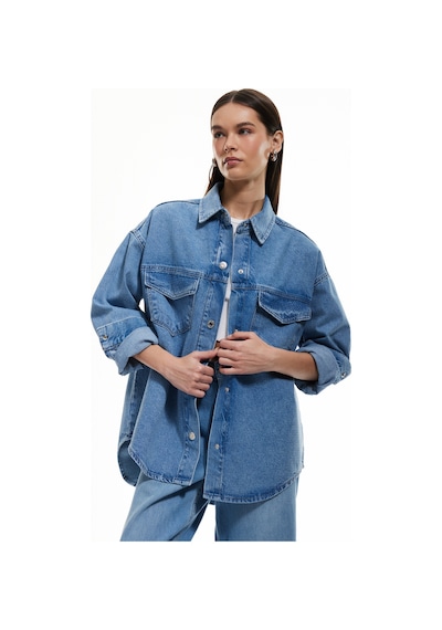 Koton Taş Detaylı Uzun Kollu Relax Fit Pamuklu Denim Ceket Bleach 5sal50005md Açık Mavi Koton Taş Detaylı Uzun Kollu Relax Fit Pamuklu Denim Ceket Bleach 5sal50005md Açık Mavi