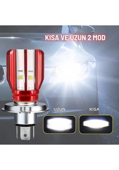 H4 Uzun Kısa Led Far Ampul Motosiklet Otomobil Led Işık 12-24v 6000k Beyaz Yüksek Performans 1800lm