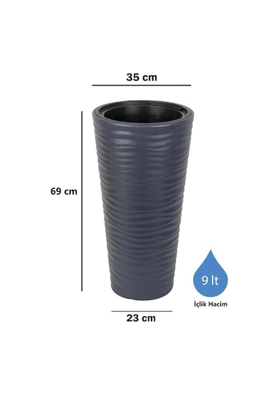 Omnipazar So-kvt2 Kumsal Vazo Saksı Takımı 9 Litre Antrasit 3 Adet