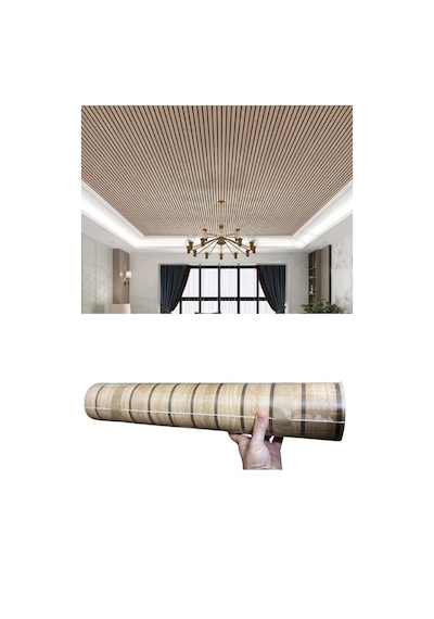 60cm X 280cm 1 Adet Kendinden Yapışkanlı Açık Kahverengi Lambiri Desenli Duvar Paneli Kağıdı Yg005