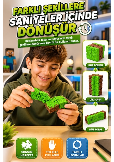 Çimen Desenli Infinity Cube Sonsuz Küp Hareketli Stres Küpü Katlanabilir Fidget Oyuncak 1 Adet Tr
