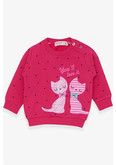 Breeze Kız Bebek Sweatshirt Mutlu Kedicikler 4 Ay-1.5 Yaş, Fuşya-fuşya Fuşya