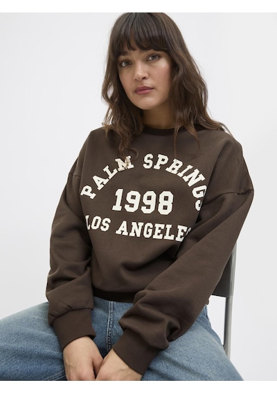Jack & Jones Kadin Gögüs Baskili Relaxed Fit Sweatshirt - Merle - 12260608 Bracken