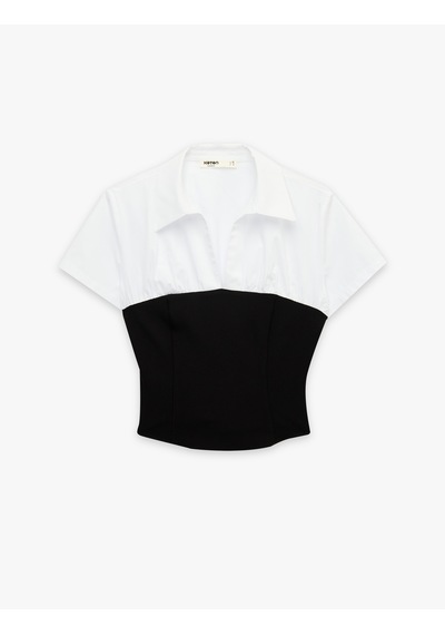 Koton Pamuklu Slim Fit Renk Kontrastlı Kısa Kollu Korse Detaylı Gömlek Beyaz 6sak60423uw