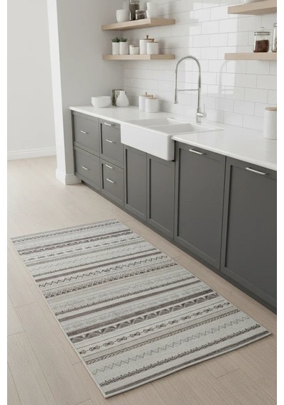 Gri Siyah Pamuk Polyester Modern İskandinav Yıkanabilir Halı - Yo13000a Gri - Siyah