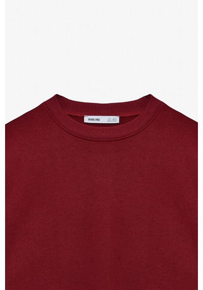 Grimelange OLLIE  Erkek Bisiklet Yaka Regular Uzun Kollu Nakış Detaylı Bordo Sweatshirt
