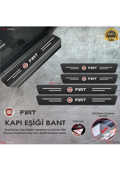 Fiat Logolu Karbon Kapı Eşiği Koruyucu Suni Deri 4'lü Set