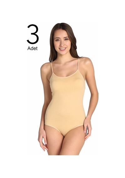 Tutku Kadın Ten 3'lü Paket İp Askılı Likralı Kancalı Çıtçıtlı Body Elf568t0148ccm3 Ten