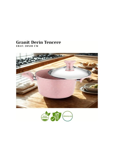 10 Parça Granit Set Çelik Kapak - Pembe Pembe