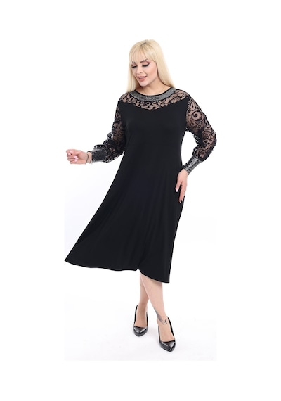 Büyük Beden Rahat Abiye Elbise 25c-2361 Siyah