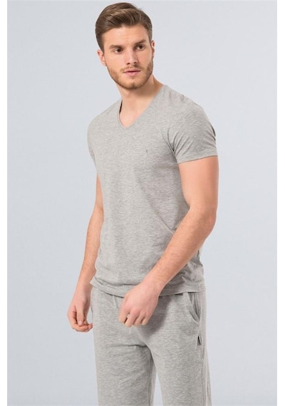 Cacharel 2170 Modal V Yaka Erkek T-shirt - Gri Melanj Gri Melanj