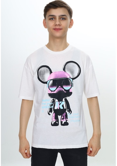 Toontoy Kids Toontoy Erkek Çocuk Robot Baskılı Tişört Ekru