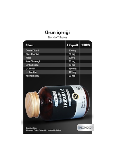 Nondo Tribulus Demir Dikeni, Tribulus Terrestris Saw Palmetto Kore Ginseng Ginko Biloba 60 Kapsül