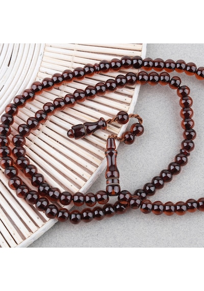 Ateş Kehribar 99luk Namaz Tesbih Tekerlek Kesim 9x7mm Tesbih - Kahverengi Kahverengi