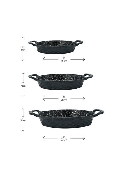 Polochef Kristal Sahan Seti Döküm Granit 3'lü Siyah
