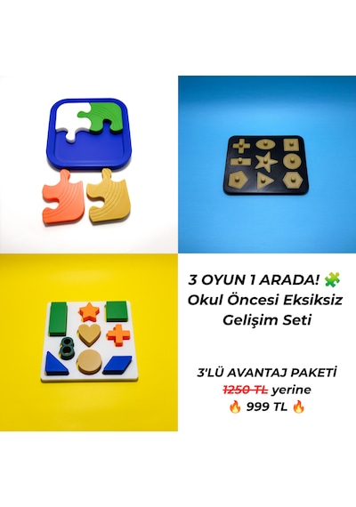 3 Lü Dev Gelişim Seti: İlk Yapbozum + Geometrik Bultak + Alfabe