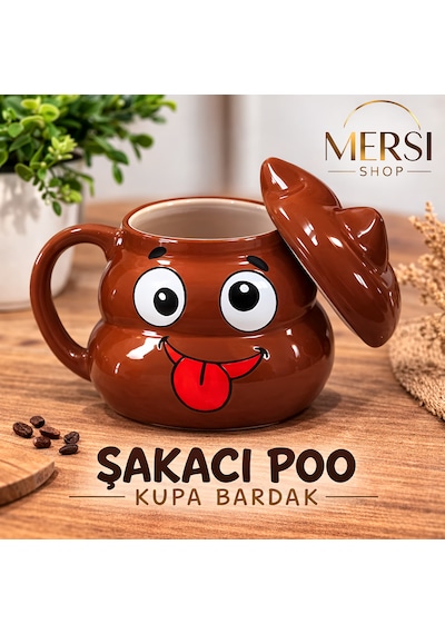 Şakacı Poo Emoji Kupa Bardak Kapaklı Komik Seramik Kahve Ve Çay Kupası Kahverengi