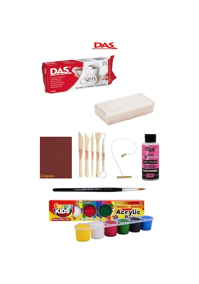 Das Beyaz Seramik Kili 500 Gr Rich Funny Kids 15 Ml Akrilik 6 Lı Vernik Zımpara Hamur Kesme Teli Set