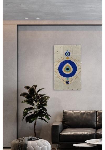Doğal Taş Tablo Nazar Boncuğu Tablo, - Duvar Dekoru, Salon Tablosu 30x50cm Nazar Boncuğu