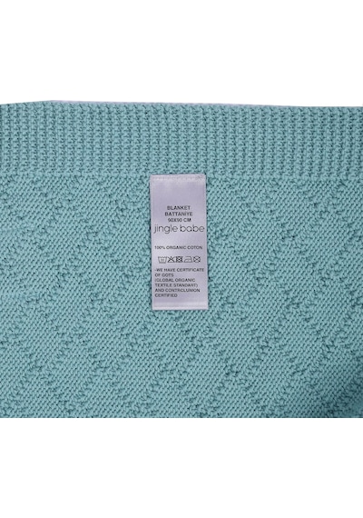 Organik Pamuk Unisex El Örgüsü Su Yeşil Bebek Battaniyesi. Çok Renkli