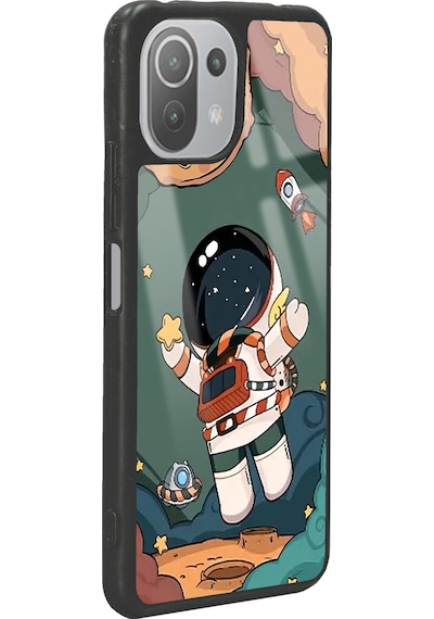 Xiaomi Mi 11 Lite Anime Astronot Tasarımlı Glossy Telefon Kılıfı Siyah